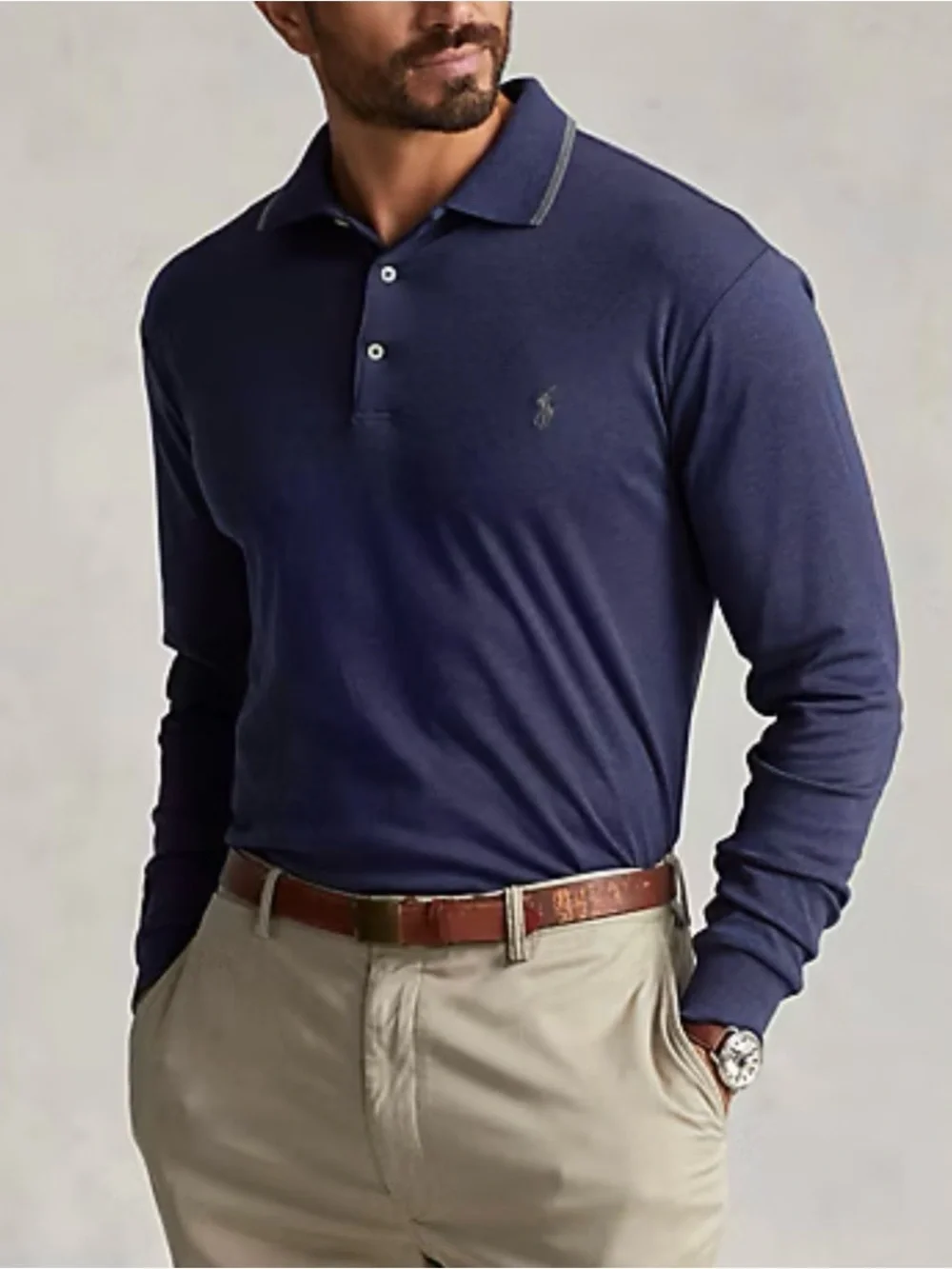 New Polo Ralph Lauren Soft Cotton Long Sleeve Polo Shirt Navy Men’s Size 3XB